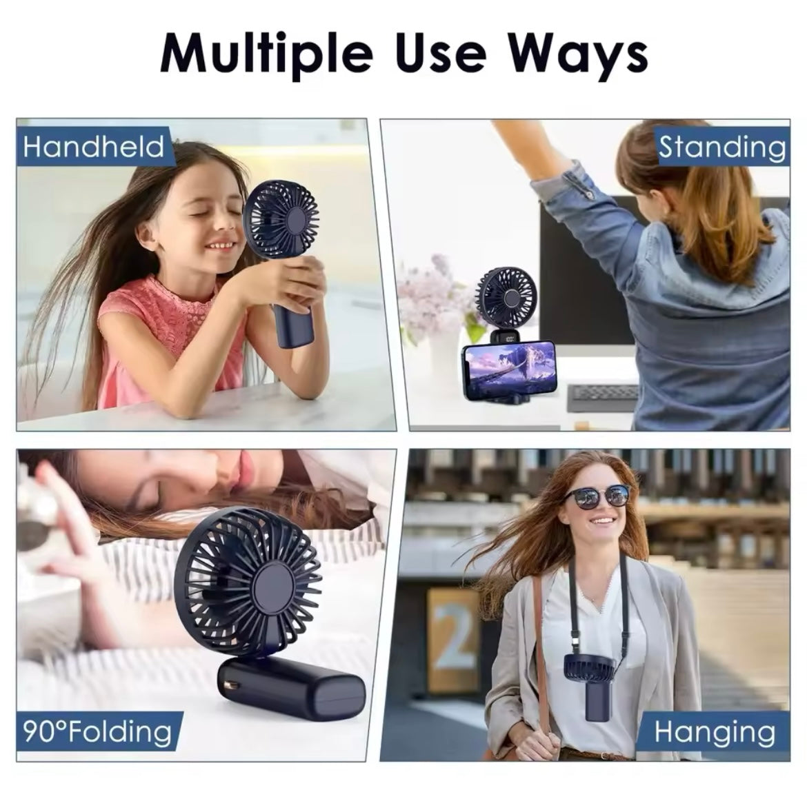 Hand Held Fan,Portable Handheld USB Rechargeable Fans with 5 Speeds