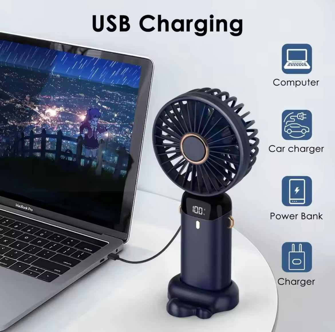 Hand Held Fan,Portable Handheld USB Rechargeable Fans with 5 Speeds